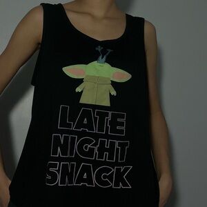 Black Tank Top with Green and Beige Graphic